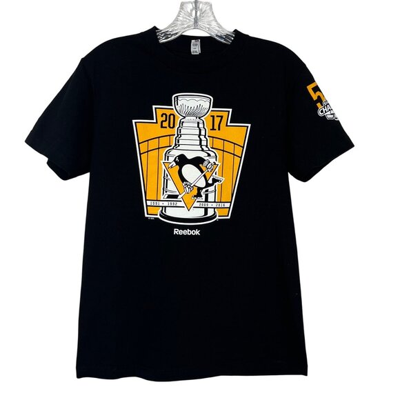 Reebok Stanley Cup Champions Penguins Tshirt 2017 Black Size Small - Picture 1 of 8